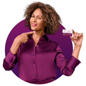 lady image holding savings card 